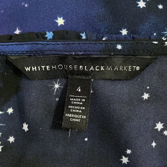White House Black Market Womens Blouse Size 4 Stars Pattern V-Neck Ruched Front - Picture 8 of 9